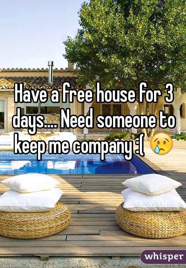 Have a free house for 3 days.... Need someone to keep me company :( 😢