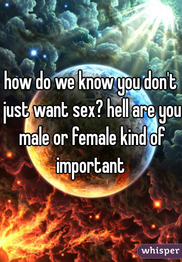 how do we know you don't just want sex? hell are you male or female kind of important 
