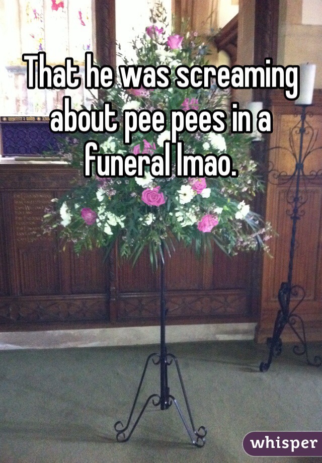 That he was screaming about pee pees in a funeral lmao. 