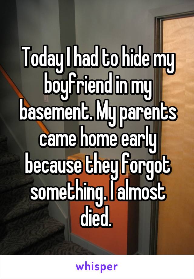 Today I had to hide my boyfriend in my basement. My parents came home early because they forgot something. I almost died. 