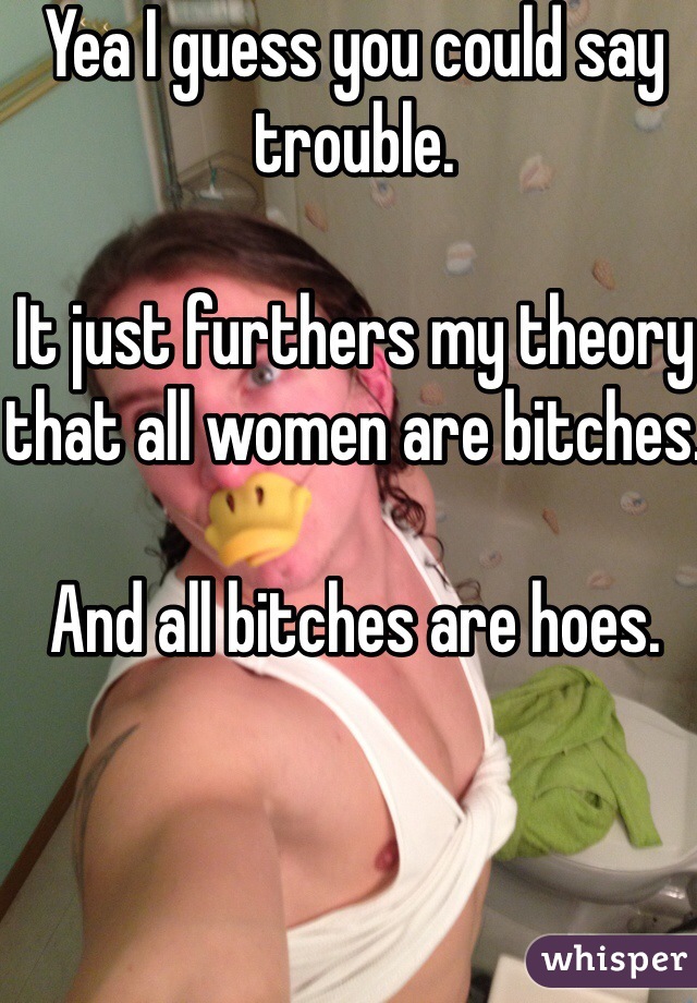 Yea I guess you could say trouble.

It just furthers my theory that all women are bitches.

And all bitches are hoes.