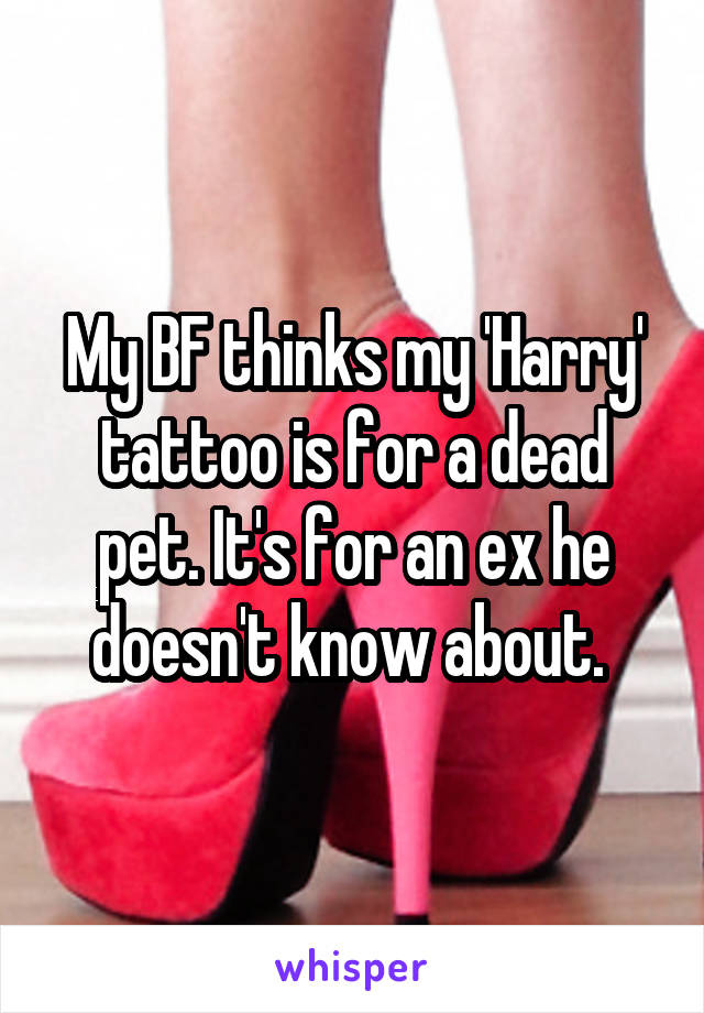 My BF thinks my 'Harry' tattoo is for a dead pet. It's for an ex he doesn't know about. 