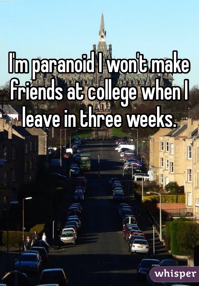 I'm paranoid I won't make friends at college when I leave in three weeks. 