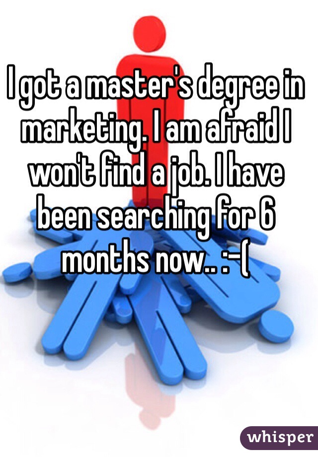I got a master's degree in marketing. I am afraid I won't find a job. I have been searching for 6 months now.. :-(