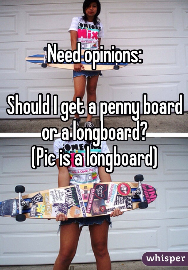 Need opinions:

Should I get a penny board or a longboard? 
(Pic is a longboard)