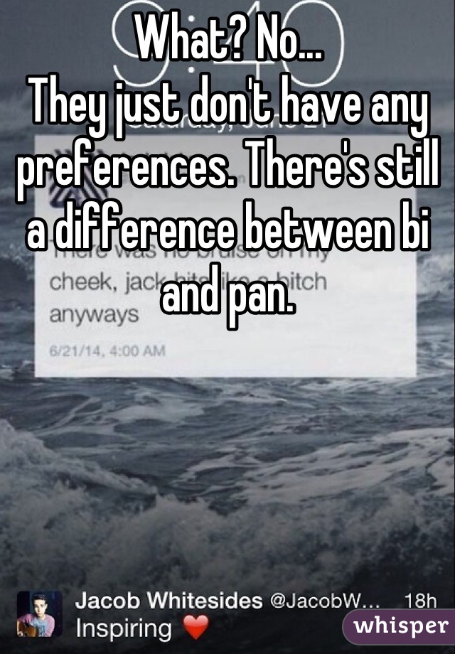 What? No...
They just don't have any preferences. There's still a difference between bi and pan.
