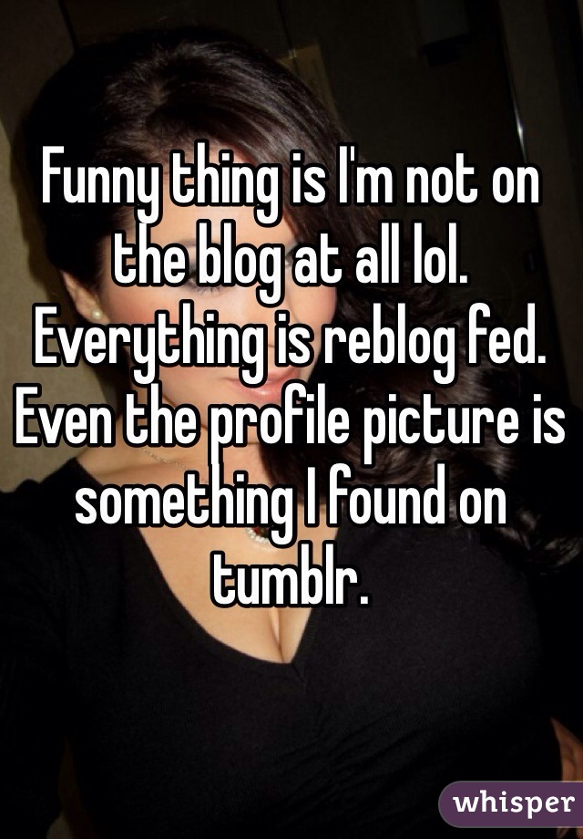 Funny thing is I'm not on the blog at all lol. Everything is reblog fed. Even the profile picture is something I found on tumblr.