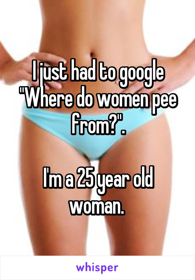 
I just had to google "Where do women pee from?".

I'm a 25 year old woman. 
