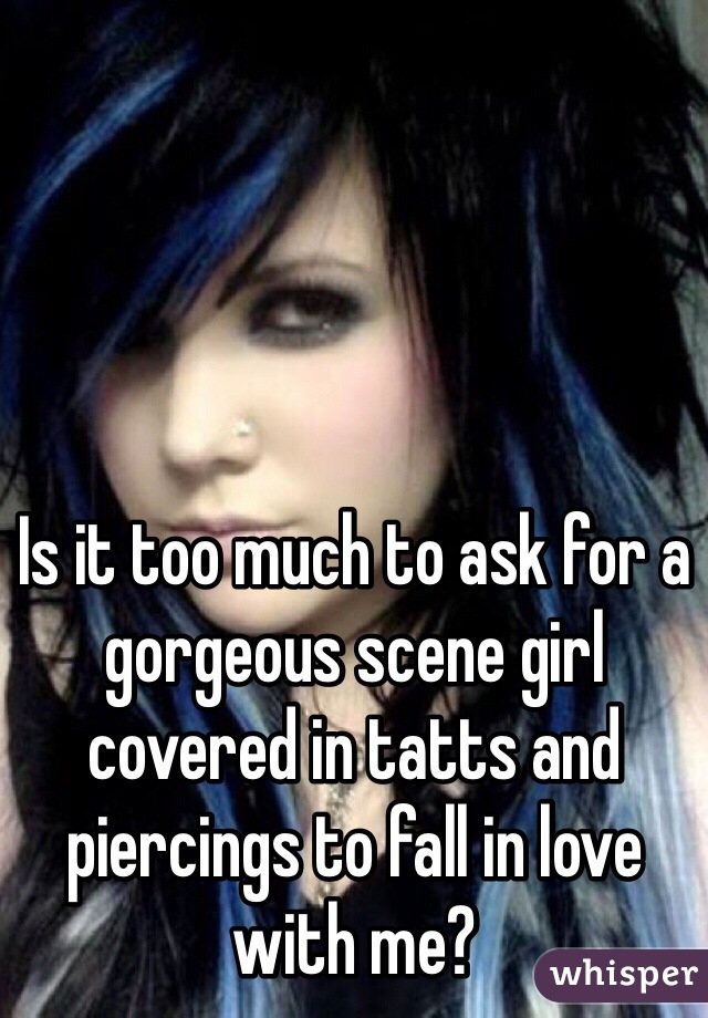 Is it too much to ask for a gorgeous scene girl covered in tatts and piercings to fall in love with me? 