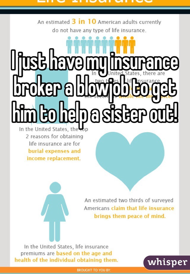 I just have my insurance broker a blowjob to get him to help a sister out! 