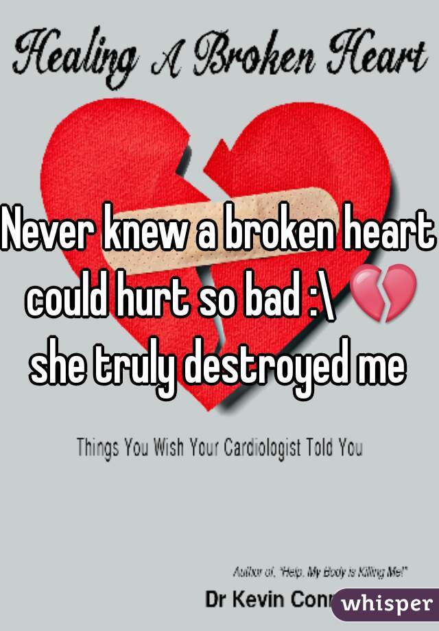 Never knew a broken heart could hurt so bad :\ 💔 she truly destroyed me 