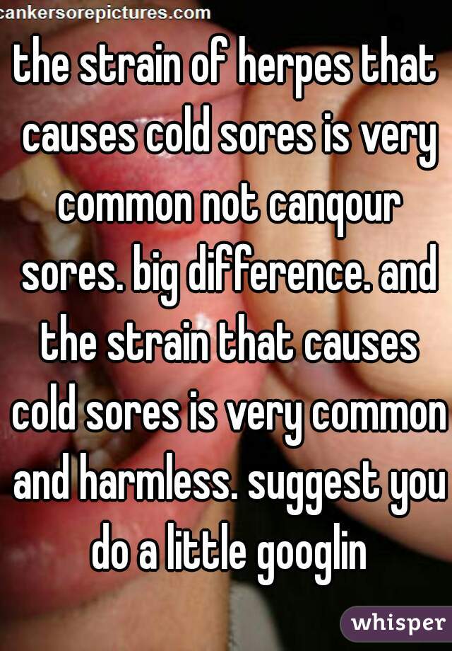 the strain of herpes that causes cold sores is very common not canqour sores. big difference. and the strain that causes cold sores is very common and harmless. suggest you do a little googlin
