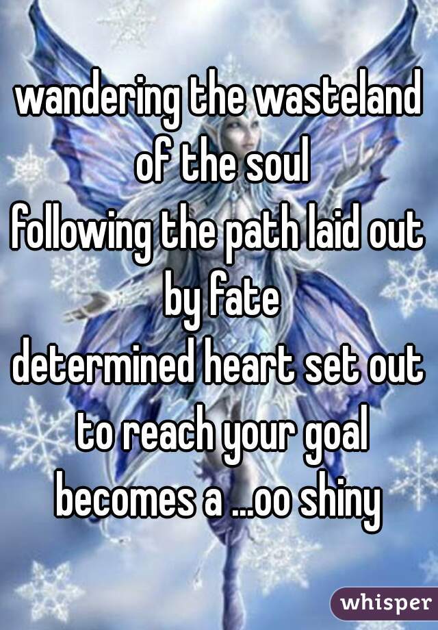 wandering the wasteland of the soul
following the path laid out by fate
determined heart set out to reach your goal
becomes a ...oo shiny