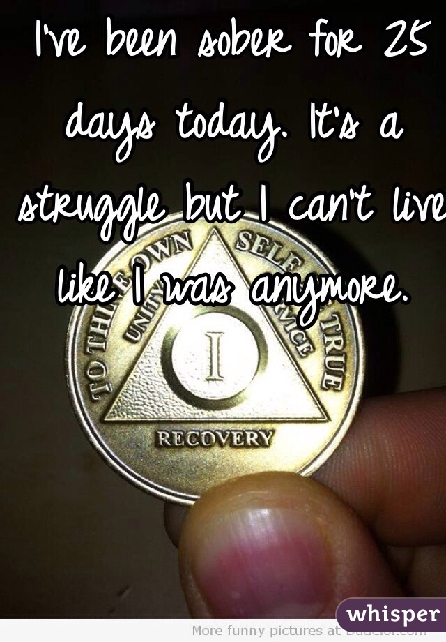 I've been sober for 25 days today. It's a struggle but I can't live like I was anymore. 
