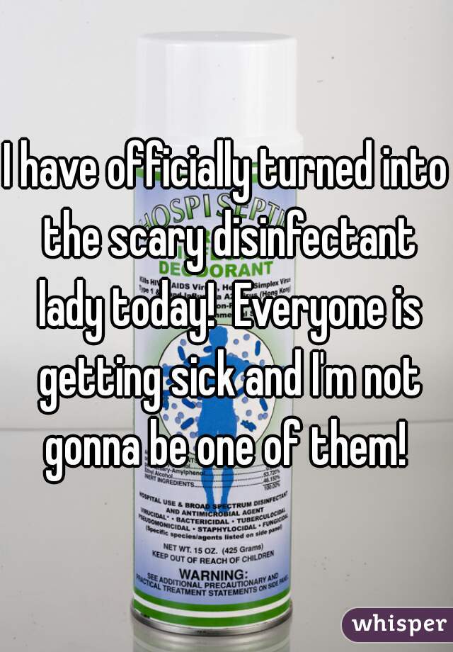I have officially turned into the scary disinfectant lady today!  Everyone is getting sick and I'm not gonna be one of them! 