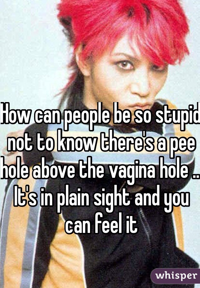 How can people be so stupid not to know there's a pee hole above the vagina hole .. It's in plain sight and you can feel it 