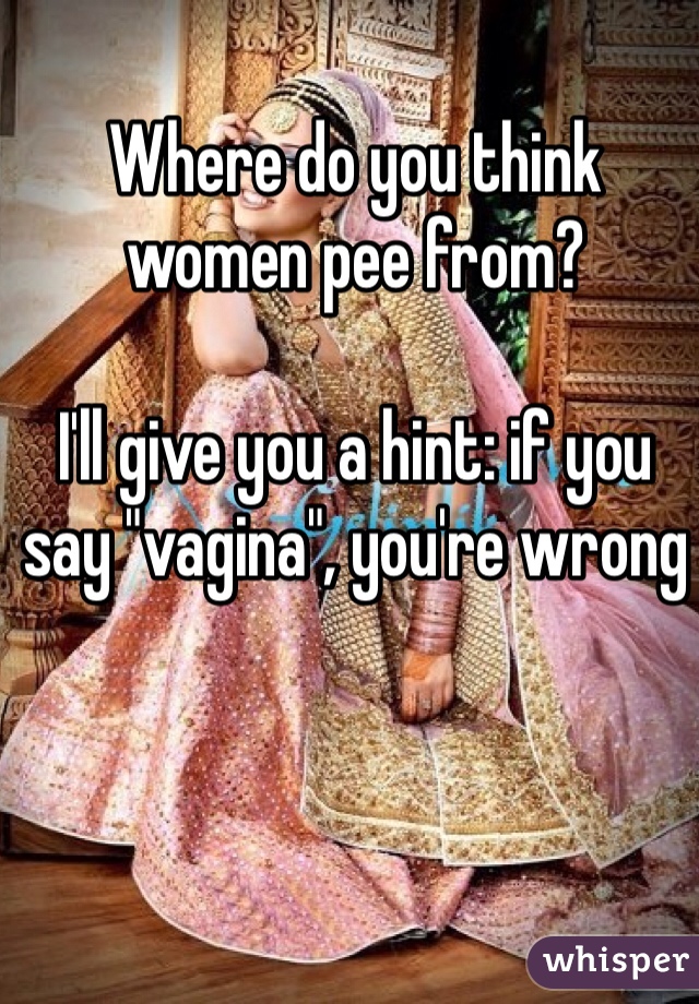 Where do you think women pee from? 

I'll give you a hint: if you say "vagina", you're wrong