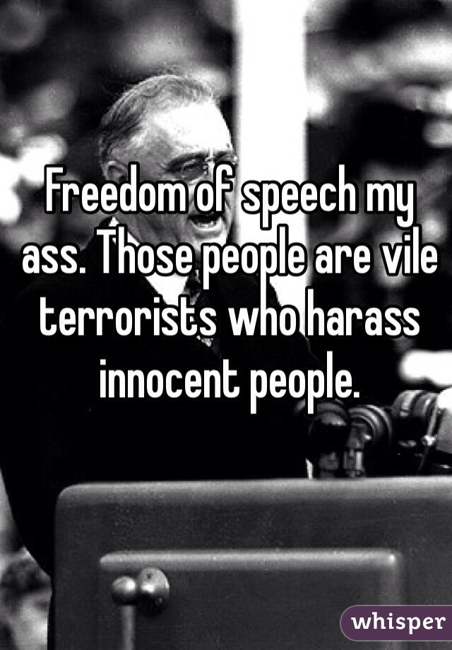 Freedom of speech my ass. Those people are vile terrorists who harass innocent people. 