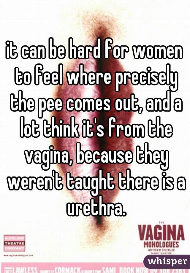 it can be hard for women to feel where precisely the pee comes out, and a lot think it's from the vagina, because they weren't taught there is a urethra.