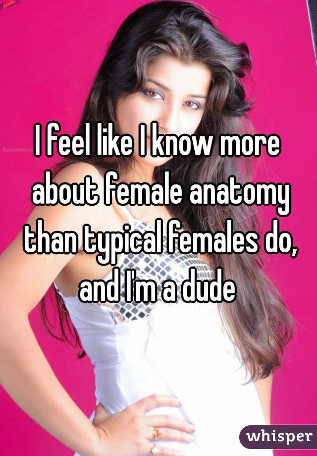 I feel like I know more about female anatomy than typical females do, and I'm a dude 