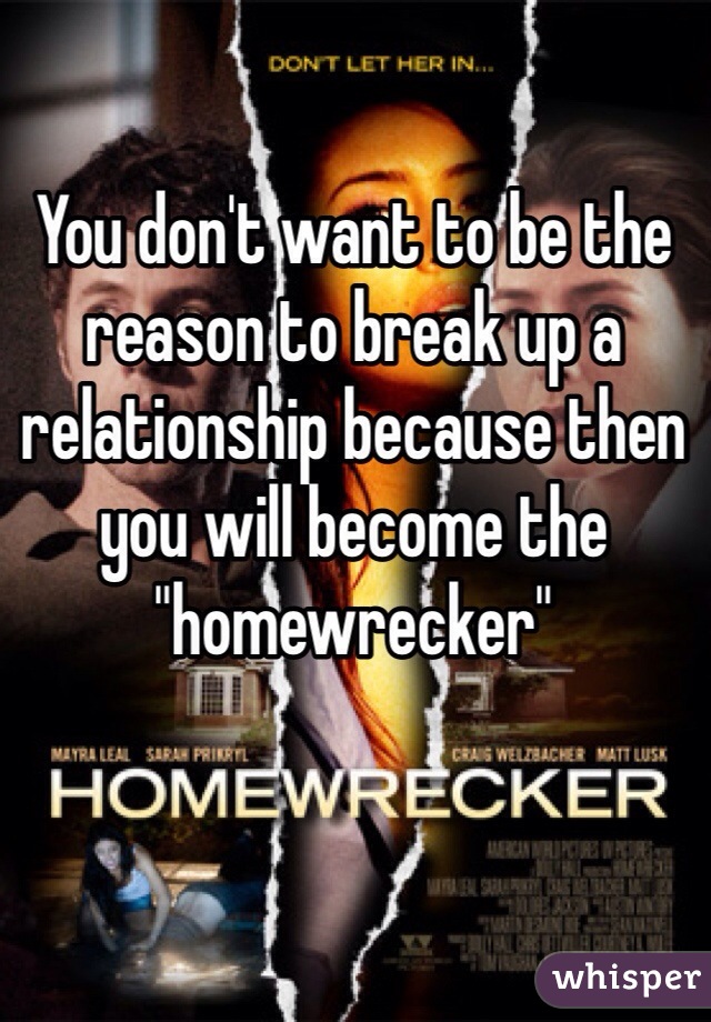 You don't want to be the reason to break up a relationship because then you will become the "homewrecker" 