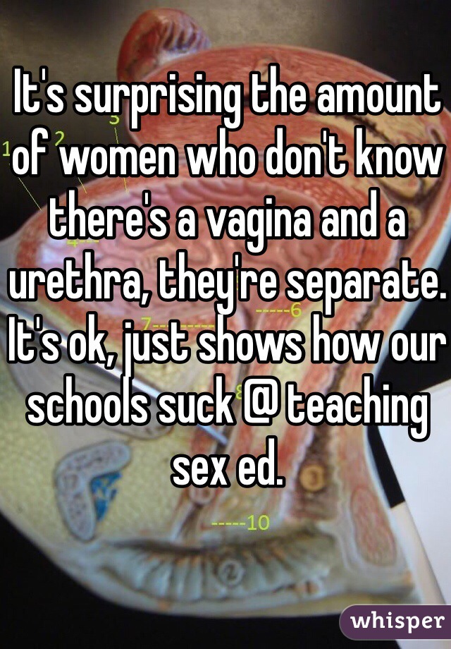 It's surprising the amount of women who don't know there's a vagina and a urethra, they're separate. It's ok, just shows how our schools suck @ teaching sex ed. 