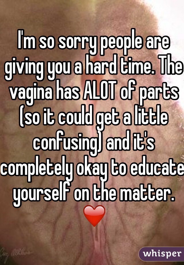 I'm so sorry people are giving you a hard time. The vagina has ALOT of parts (so it could get a little confusing) and it's completely okay to educate yourself on the matter. ❤️