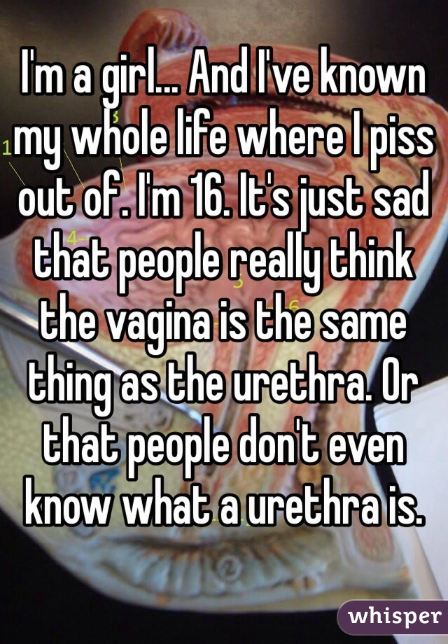 I'm a girl... And I've known my whole life where I piss out of. I'm 16. It's just sad that people really think the vagina is the same thing as the urethra. Or that people don't even know what a urethra is.