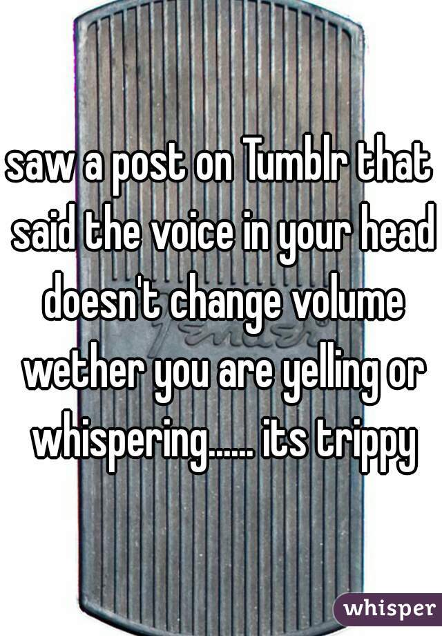saw a post on Tumblr that said the voice in your head doesn't change volume wether you are yelling or whispering...... its trippy