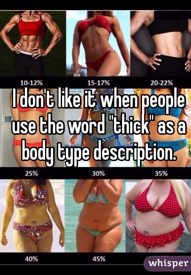 I don't like it when people use the word "thick" as a body type description. 
