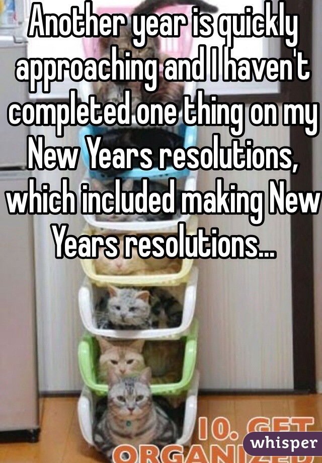 Another year is quickly approaching and I haven't completed one thing on my New Years resolutions, which included making New Years resolutions...