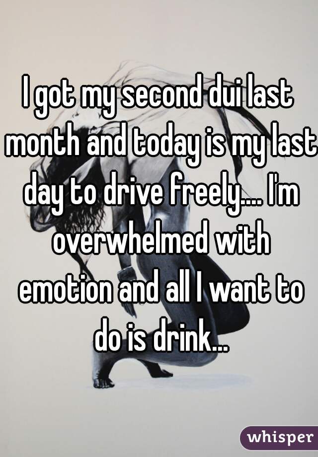 I got my second dui last month and today is my last day to drive freely.... I'm overwhelmed with emotion and all I want to do is drink...