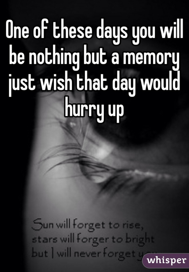 One of these days you will be nothing but a memory just wish that day would hurry up 