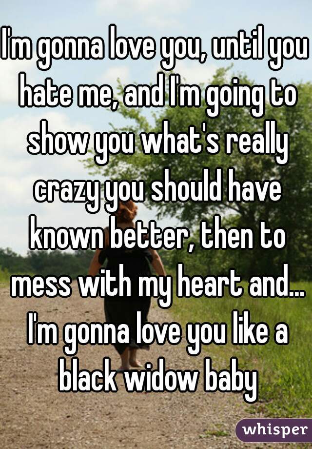 I'm gonna love you, until you hate me, and I'm going to show you what's really crazy you should have known better, then to mess with my heart and... I'm gonna love you like a black widow baby