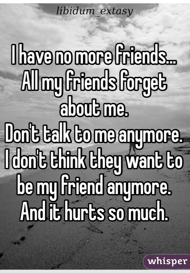 I have no more friends... 
All my friends forget about me.
Don't talk to me anymore.
I don't think they want to be my friend anymore.
And it hurts so much.