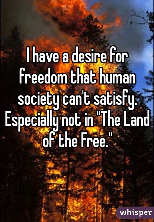 I have a desire for freedom that human society can't satisfy. Especially not in "The Land of the Free."