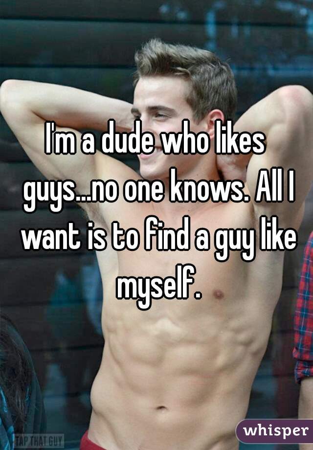 I'm a dude who likes guys...no one knows. All I want is to find a guy like myself.