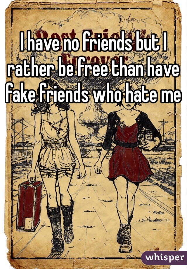 I have no friends but I rather be free than have fake friends who hate me