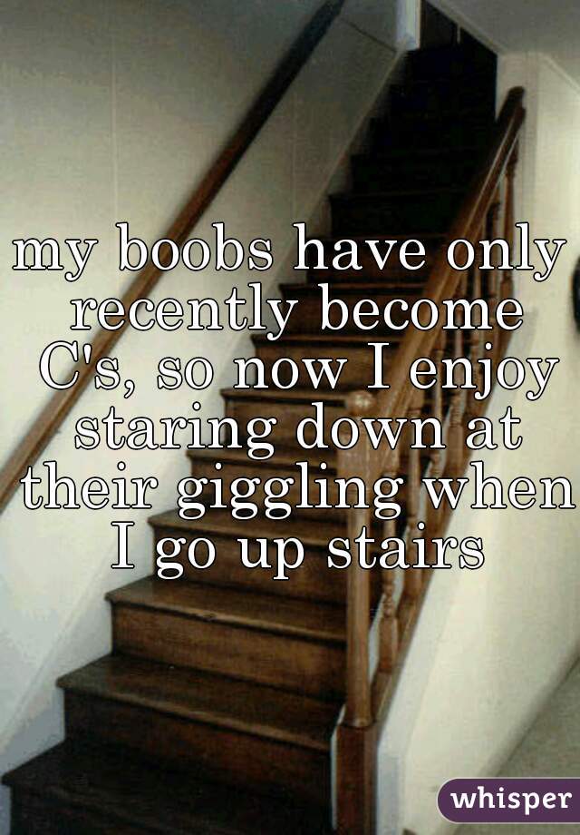 my boobs have only recently become C's, so now I enjoy staring down at their giggling when I go up stairs