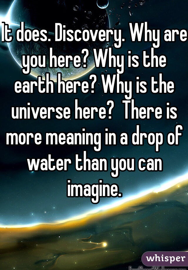 It does. Discovery. Why are you here? Why is the earth here? Why is the universe here?  There is more meaning in a drop of water than you can imagine. 