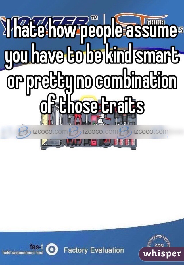 I hate how people assume you have to be kind smart or pretty no combination of those traits