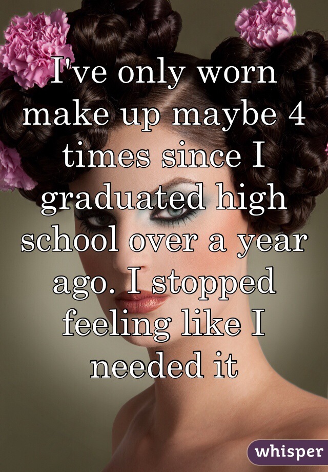 I've only worn make up maybe 4 times since I graduated high school over a year ago. I stopped feeling like I needed it