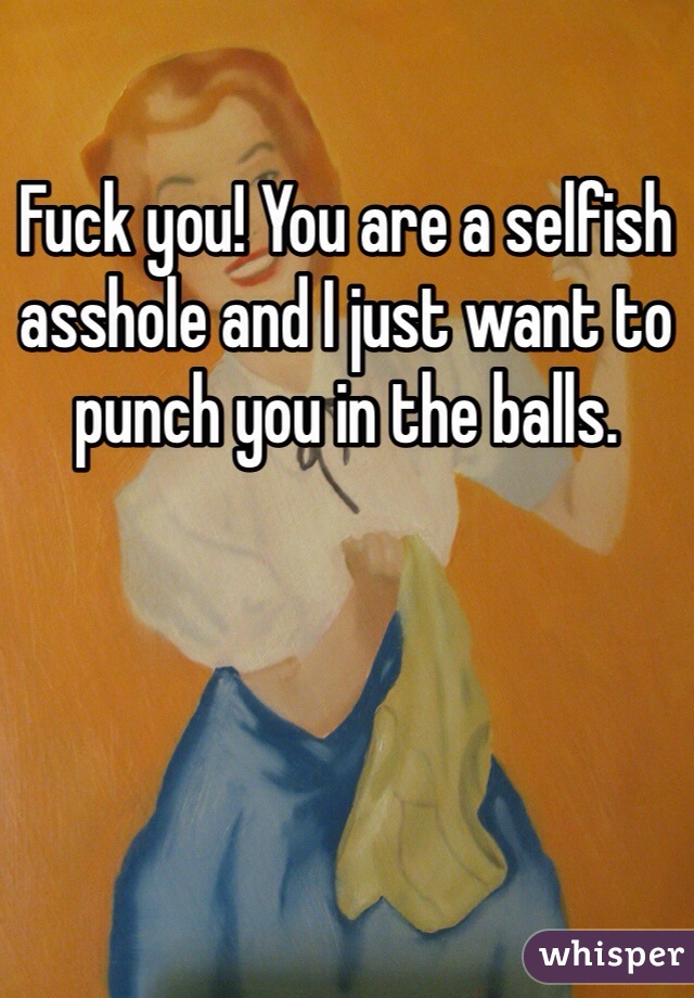 Fuck you! You are a selfish asshole and I just want to punch you in the balls. 