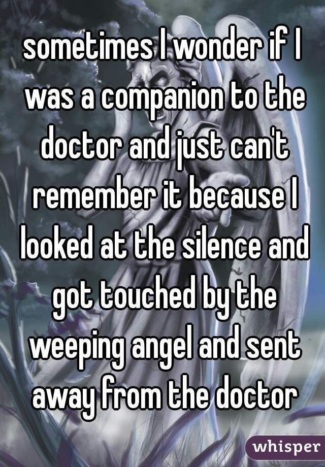 sometimes I wonder if I was a companion to the doctor and just can't remember it because I looked at the silence and got touched by the weeping angel and sent away from the doctor