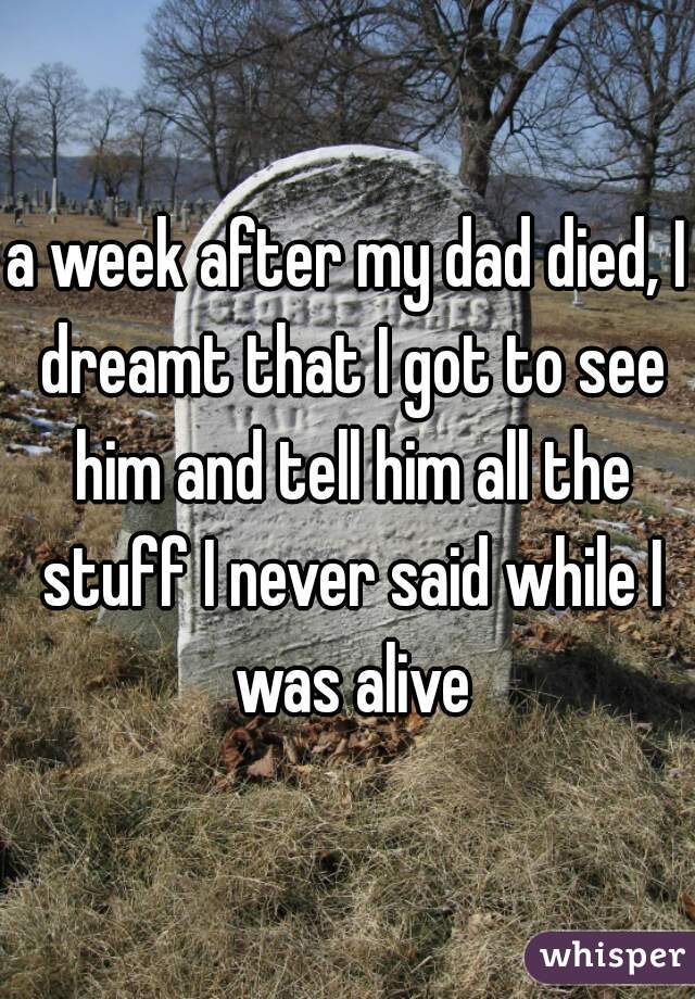 a week after my dad died, I dreamt that I got to see him and tell him all the stuff I never said while I was alive