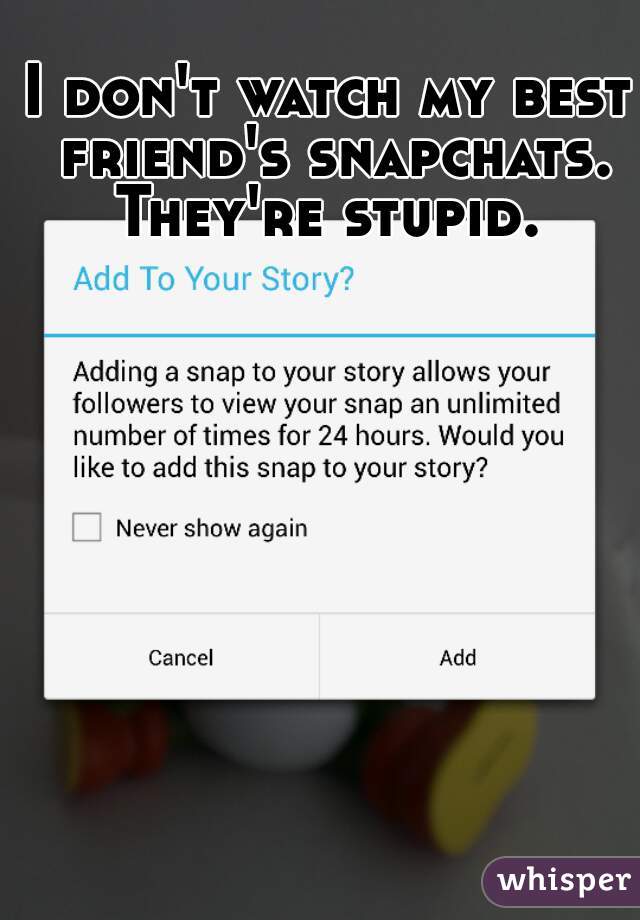 I don't watch my best friend's snapchats. They're stupid. 