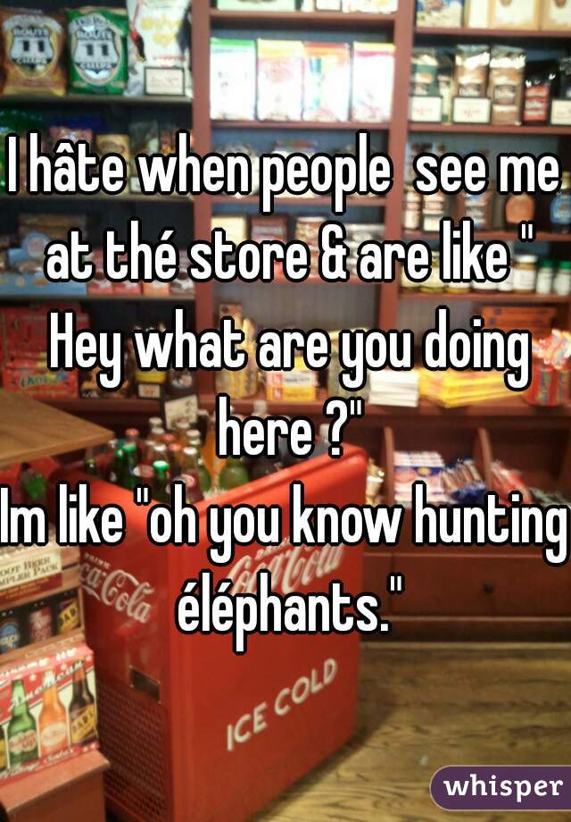 I hâte when people  see me at thé store & are like " Hey what are you doing here ?"

Im like "oh you know hunting éléphants."