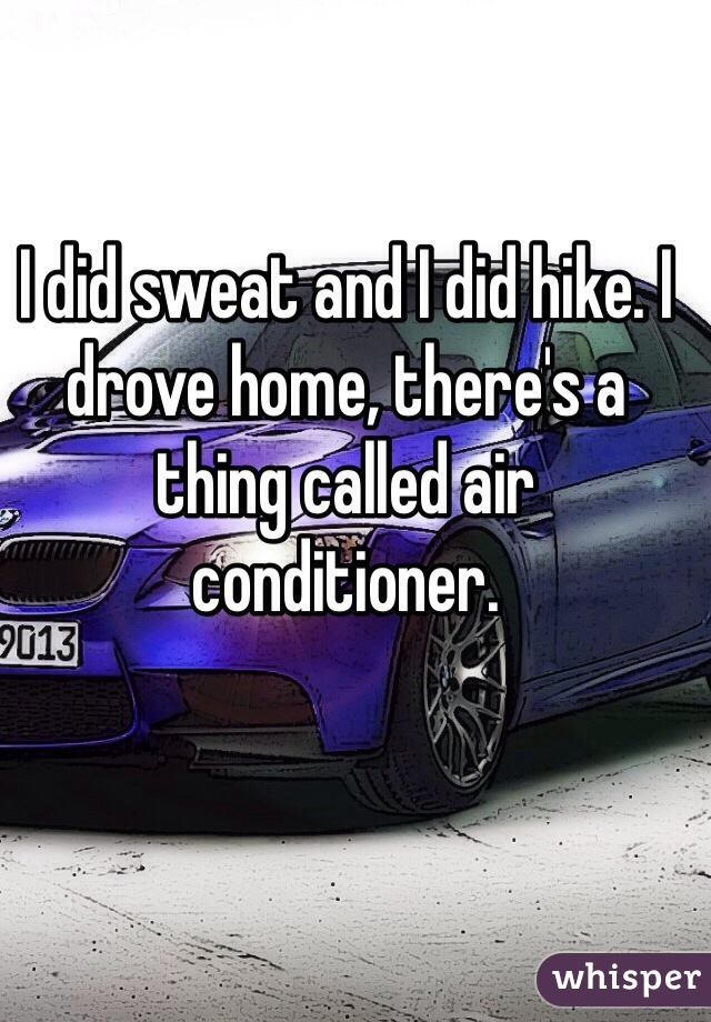 I did sweat and I did hike. I drove home, there's a thing called air conditioner. 