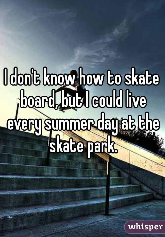 I don't know how to skate board, but I could live every summer day at the skate park.