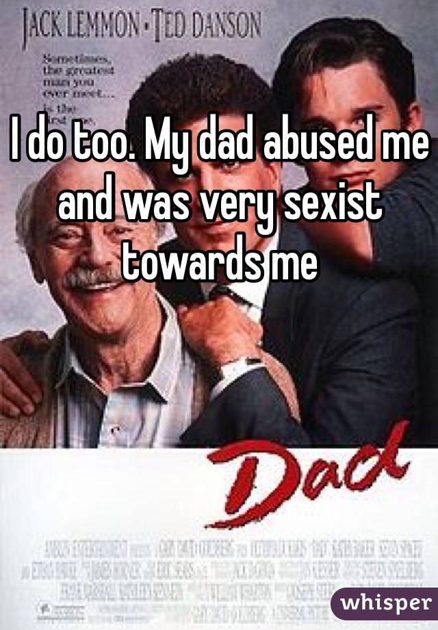 I do too. My dad abused me and was very sexist towards me 